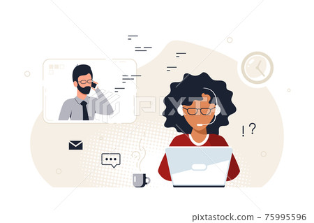 Woman with headphones and microphone with laptop Woman with headphones and microphone with laptop 75995596
