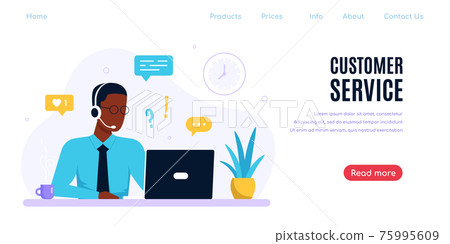 Man with laptop and headphones with microphone 75995609