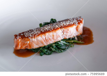 almon Steak with sesame crusted and vegetable almon Steak with sesame crusted and vegetable 75995689