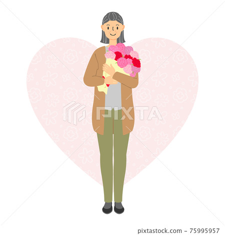 Illustration of a bouquet and a senior mom 75995957