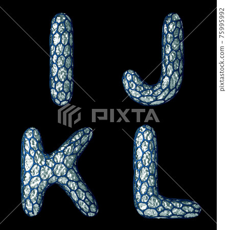 Realistic 3D letter set I, J, K, L made of silver shining metal . Realistic 3D letter set I, J, K, L made of silver shining metal . 75995992