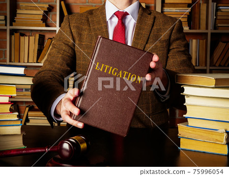 Book about Litigation in the lawyer hands. 75996054