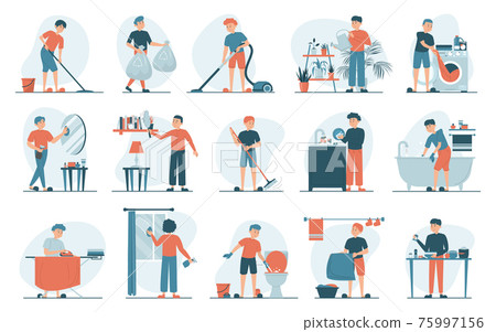 Housework set vector isolated. Collection of men Housework set vector isolated. Collection of men 75997156