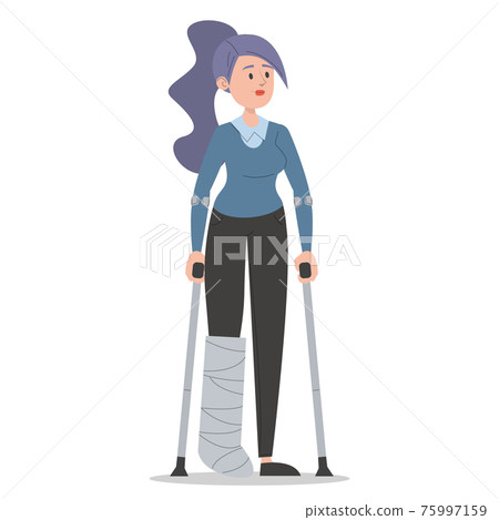 Woman on crutches with a broken leg 75997159