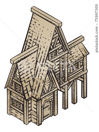 Medieval Building Map Icon Vintage Illustration Medieval Building Map Icon Vintage Illustration 75997309