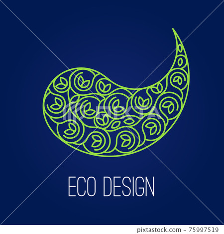 Abstract natural Linear logo. Green symbol Yin Yang on dark blue 75997519