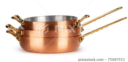Copper cookware set isolated on white background 75997551