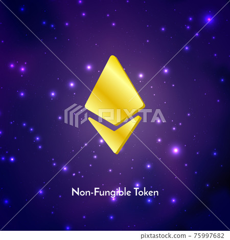 Ethereum golden sign on futuristic neon purple background, text NFT non fungible token, cryptocurrency banner. Ethereum golden sign on futuristic neon purple background, text NFT non fungible token, cryptocurrency banner. 75997682