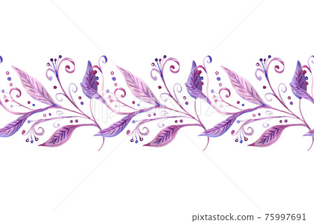 hand drawn watercolor abstract foliage seamless brush. Floral border. Stock illustration hand drawn watercolor abstract foliage seamless brush. Floral border. Stock illustration 75997691