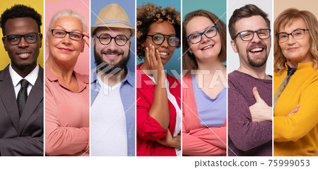 Collage of young and senior people wearing reading glasses 75999053