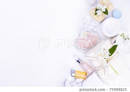 Various spa and beauty threatment products isolated on white background. Skin cream, tonicum bottle Various spa and beauty threatment products isolated on white background. Skin cream, tonicum bottle 75999825