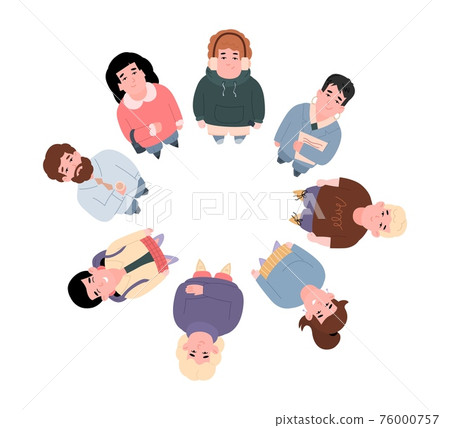 Top view on smiling standing in circle people look up a vector illustration 76000757