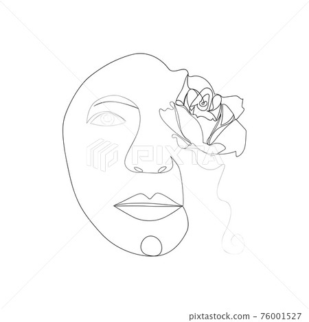 Woman face with flowers one line drawing. Half of the face is a flower. Continuous line drawing art. Nature cosmetics. 76001527