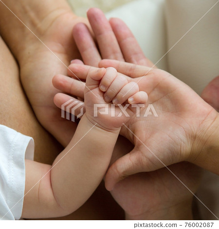 Hands of the family- baby, son, mother and father. Concept of family, unity, protection, support and happiness. 76002087