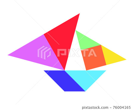 Color tangram puzzle in sailing boat shape on white background Color tangram puzzle in sailing boat shape on white background 76004165