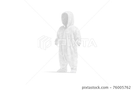 Blank white kid plush jumpsuit with hood mockup, side view 76005762