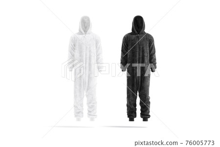 Blank black and white plush jumpsuit mock up, front view 76005773