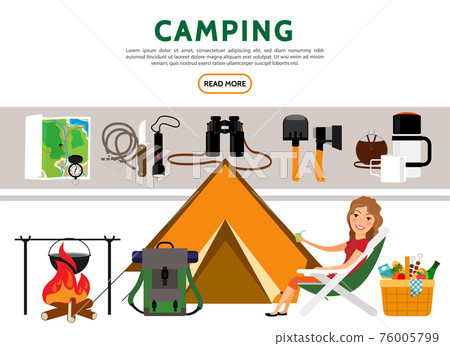 Flat Camping Elements Set - Stock Illustration [76005799] - PIXTA