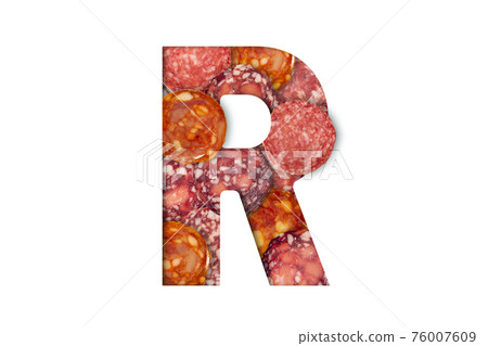 Sausage alphabet isolated on white background. Latin Food alphabet. Sausage letter R 76007609