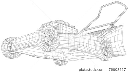 Powerful Lawn mower. Gardening grass-cutter equipment. Vector created of 3d, Wire-frame 76008337
