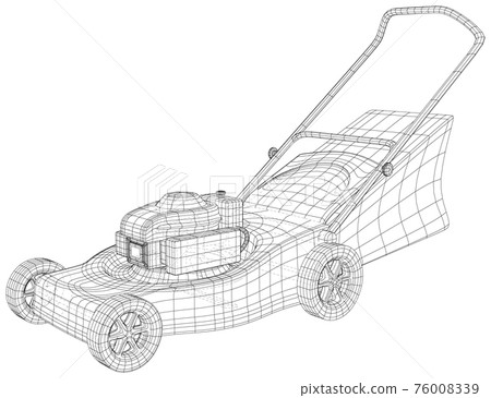 Gardening grass-cutter machine. Wire-frame Gasoline grinder on white background. EPS10 format. Vector created of 3d, Wire-frame 76008339