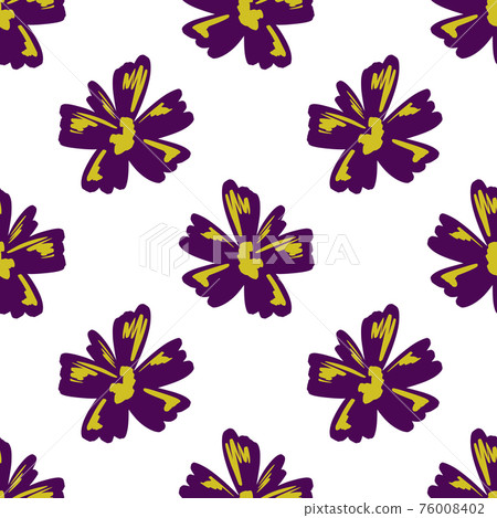 Isolated seamless hand drawn pattern with bright purple flowers elements. White background. Isolated seamless hand drawn pattern with bright purple flowers elements. White background. 76008402