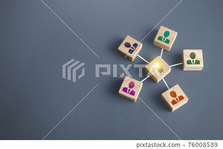 People united by a joint idea project. Founding a business company around a startup project development. Working on new ideas, contribution. Achieving goal. Innovation, collective ideas. 76008589