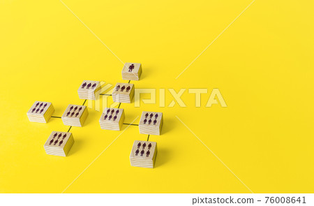 Diagram of the organizational hierarchical system of people in a company or society. Business personnel management. Subordination, distribution of duties. Optimization, staff productivity. Leadership 76008641