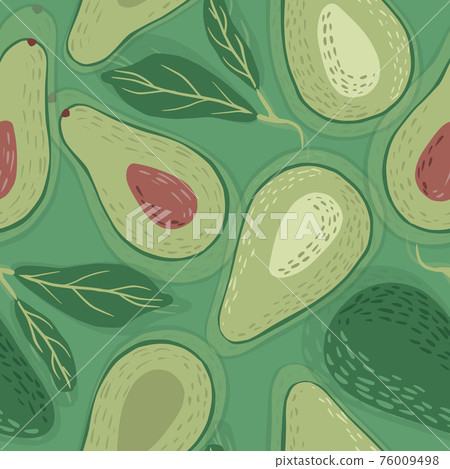 Seamless pattern avocado on green background. Tropical hand drawn vegetable for design fabric. 76009498