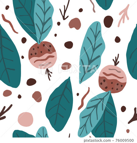 Cute radish seamless pattern. radish with leaves backdrop. White background Cute radish seamless pattern. radish with leaves backdrop. White background 76009500