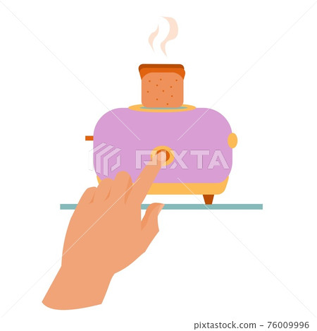 Hand presses butten of purple toaster Flat vector illustration 76009996
