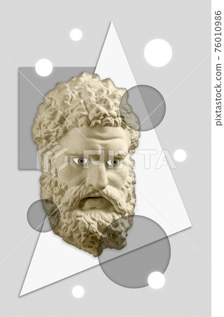 Collage with sculpture of human face in a pop art style. Modern creative concept image with ancient statue head. Zine culture. Contemporary art poster. Funky punk minimalism. Crypto art design. Collage with sculpture of human face in a pop art style. Modern creative concept image with ancient statue head. Zine culture. Contemporary art poster. Funky punk minimalism. Crypto art design. 76010986