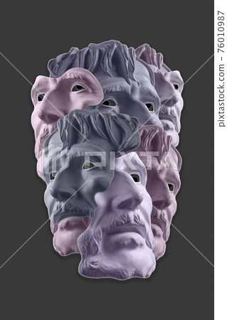 Collage with sculpture of human face in a pop art style. Modern creative concept image with ancient statue head. Zine culture. Contemporary art poster. Funky punk minimalism. Crypto art design. Collage with sculpture of human face in a pop art style. Modern creative concept image with ancient statue head. Zine culture. Contemporary art poster. Funky punk minimalism. Crypto art design. 76010987