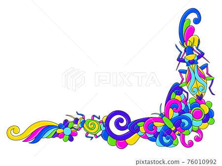 Decorative frame with stylized bugs and insects. Mexican ceramic cute naive art. 76010992