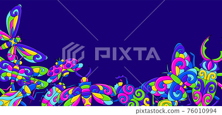 Decorative background with stylized bugs and insects. Mexican ceramic cute naive art. Decorative background with stylized bugs and insects. Mexican ceramic cute naive art. 76010994