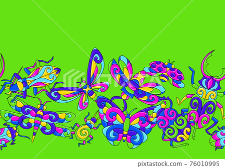 Seamless pattern with stylized bugs and insects. Mexican ceramic cute naive art. 76010995