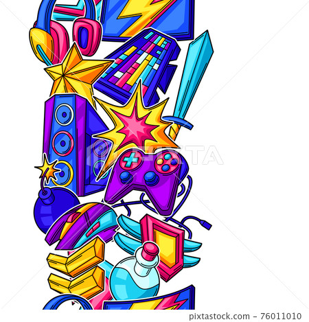 Seamless pattern with gaming items. Cyber sports, computer games, fun recreation. Seamless pattern with gaming items. Cyber sports, computer games, fun recreation. 76011010