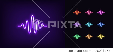 Neon sound wave icon. Glowing neon waveform sign, outline voice silhouette Neon sound wave icon. Glowing neon waveform sign, outline voice silhouette 76011268