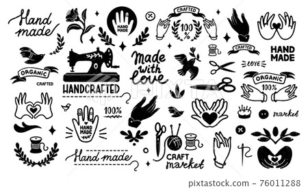 Handmade vector icons set - vintage elements in stamp style and home made letterings. Vintage vector illustration for banner and label design. 76011288