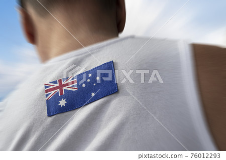 The national flag of Australia on the athlete's back The national flag of Australia on the athlete's back 76012293