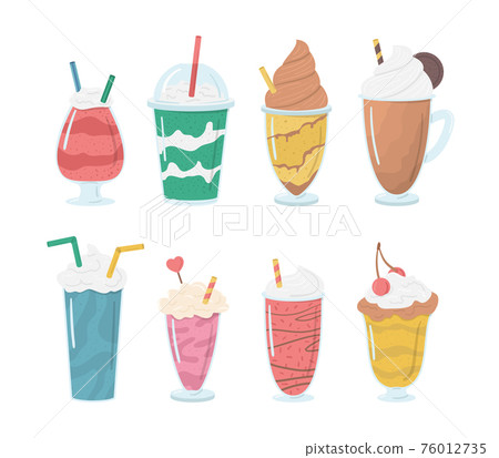 Cartoon Color Different Fruit Milkshake Icon Set. Vector Cartoon Color Different Fruit Milkshake Icon Set. Vector 76012735
