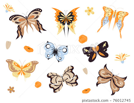 Cartoon Color Different Fly Butterflies Icon Set. Vector Cartoon Color Different Fly Butterflies Icon Set. Vector 76012745