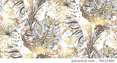 Vector seamless pattern with tropical leaves 76012966