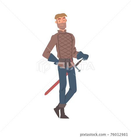 Knight in Gloves Standing with Sharp Sword Vector Illustration Knight in Gloves Standing with Sharp Sword Vector Illustration 76012981