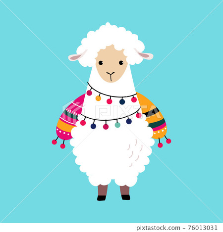 Cute Fluffy Llama or Alpaca as Camelid Pack Animal Vector Illustration 76013031