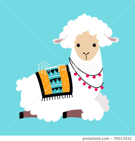 Cute Fluffy Llama or Alpaca as Camelid Pack Animal Vector Illustration 76013032