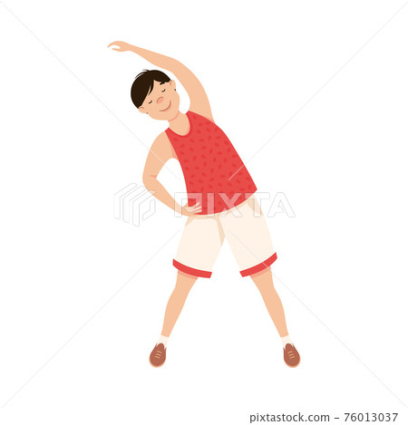 Male in Training Top and Shorts at Gym Doing Physical Exercise and Workout Vector Illustration Male in Training Top and Shorts at Gym Doing Physical Exercise and Workout Vector Illustration 76013037