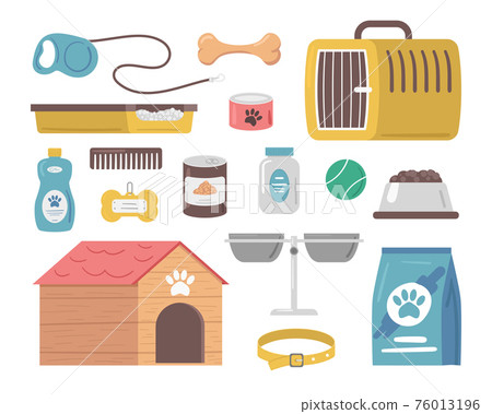 Dogs stuff icon set with accessories for pets Vector Image