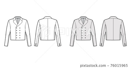 Monkey jacket technical fashion illustration with double breasted, long sleeves, notched collar, waist length. Flat 76015965