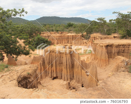Lalu Park in Sakaeo province, Thailand, due to soil erosion has produced stranges shapes 76016793